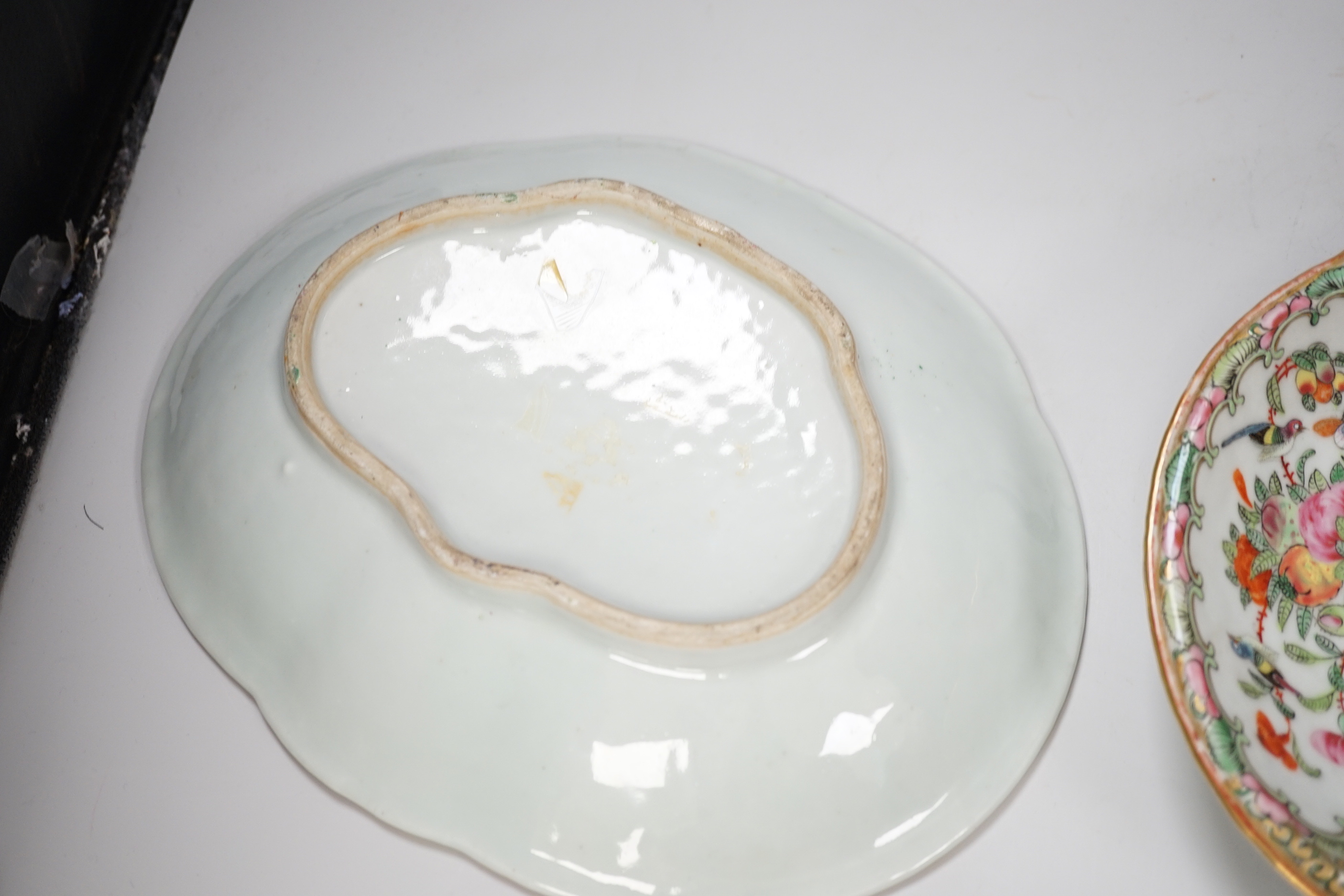 Two 19th century Chinese Canton export famille rose dishes, widest 27.5cm